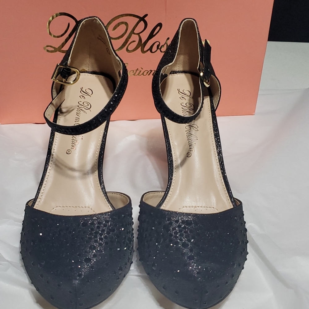 De Blossom collection black, glitzy heels